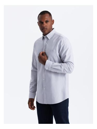 Ombre Elegant men's oxford shirt with embroidery and pocket - blue