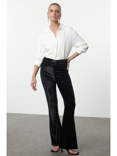 Trendyol Black Rose Detailed Knitted Trousers