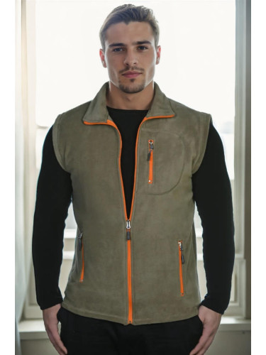 23119 Dewberry Mens Fleece Vest with Zipper-Khaki