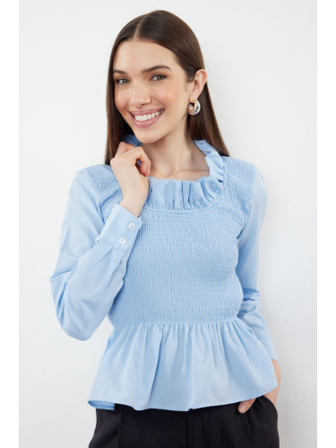 Trendyol Blue Frilly Gimped Woven Blouse