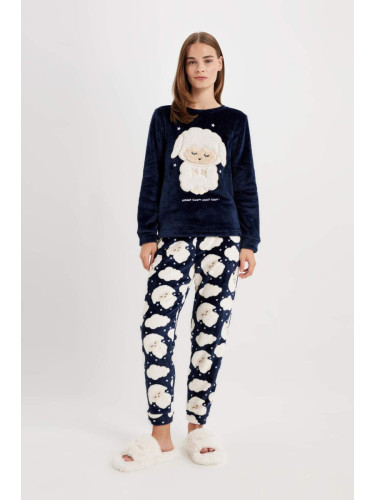 DEFACTO DFC - Fall in Love Printed Long Sleeve Welsoft Plush Pajama Set