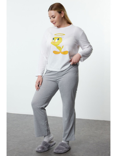 Trendyol Curve Gray Tweety Licensed Knitted Pajama Set