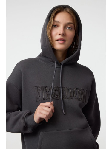 Trendyol Anthracite Hooded Oversize/Wide Pattern Thick Polar Fleece Knitted Sweatshirt