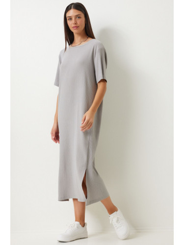 Happiness İstanbul Women's Gray Loose Long Casual Knitted Dress