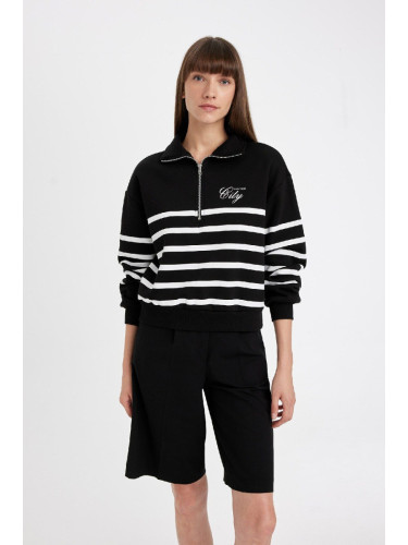 DEFACTO Regular Fit Half Zip Striped Thick Casual Sweatshirt