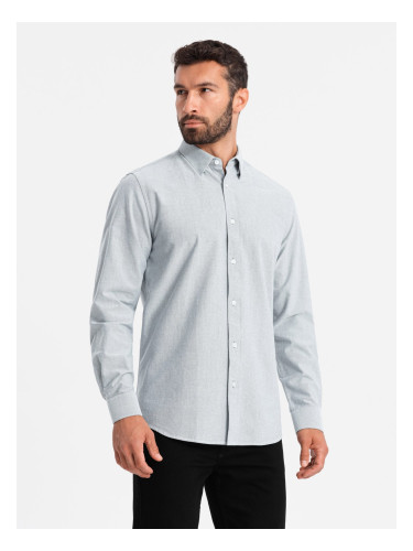 Ombre Elegant men's oxford shirt with embroidery - light grey