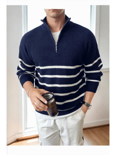 71766 Dewberry Zippered Knit Mens Sweater-NAVY