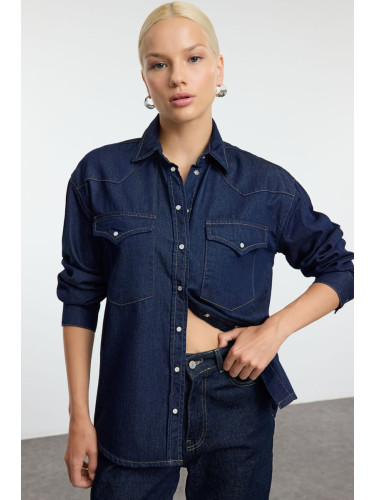 Trendyol Dark Blue Oversize Denim Shirt