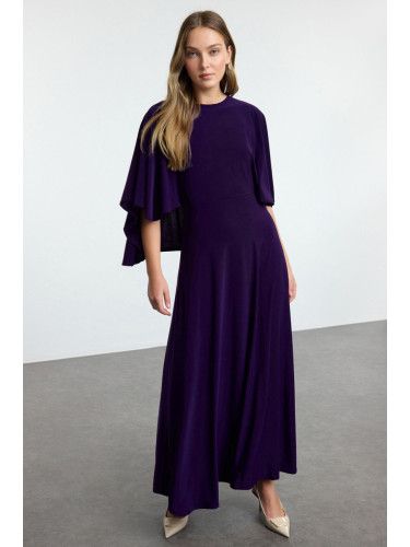 Trendyol Purple Relaxed Pattern Skater Maxi Stretch Knit Dress