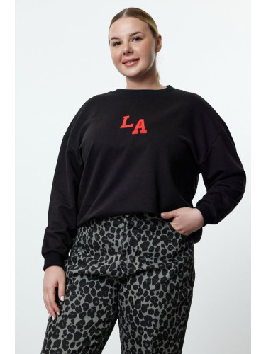 Trendyol Curve Black Oversize Embroidered Detailed Knitted Plus Size Sweatshirt