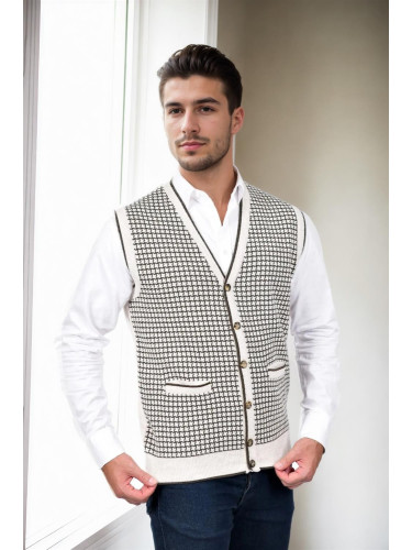 37376 Dewberry Houndstooth Patterned Mens Knit Vest-STONE