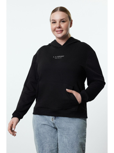 Trendyol Curve Black Hooded Regular Fit Plus Size Sweatshirt