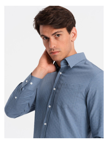 Ombre Men's SLIM FIT shirt in decorative fabric with pocket - blue OM-SHCS