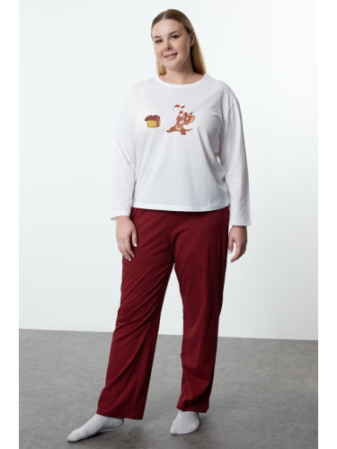 Trendyol Curve Claret Red Tom & Jerry Licensed Knitted Pajama Set