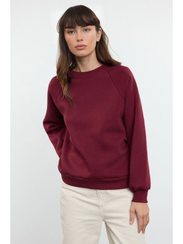 Trendyol Claret Red Relaxed/Comfortable Fit Basic Raglan Sleeve Crew Neck Knitted Sweatshirt