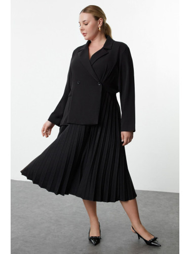 Trendyol Curve Black Pleated Skirt Woven Plus Size Jacket Dress