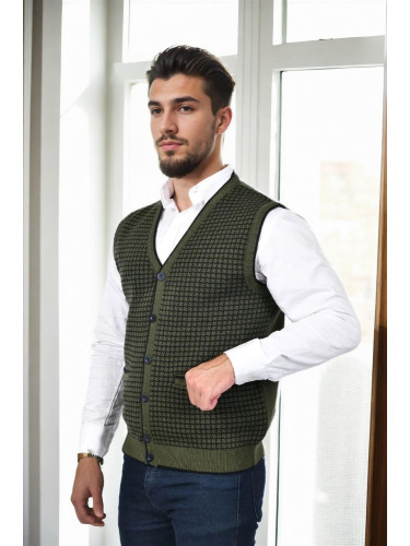 37376 Dewberry Houndstooth Patterned Mens Knit Vest-Khaki