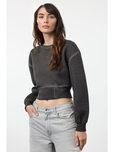 Trendyol Anthracite Washed Relaxed Crop Knitted Sweatshirt