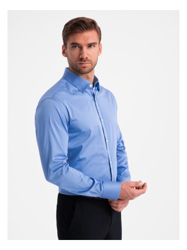 Ombre Classic men's SLIM FIT satin fabric shirt - blue