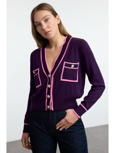 Trendyol Plum Color Block Knit Cardigan