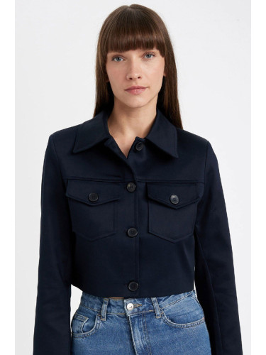 DEFACTO Crop Shirt Collar Buttoned Pocket Detail Blazer Jacket