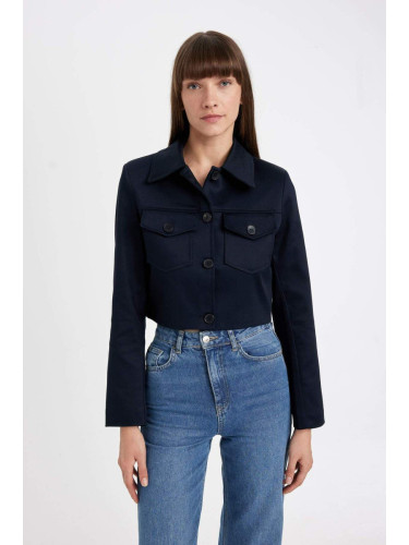 DEFACTO Crop Shirt Collar Button-down Pocket Detailed Blazer Jacket