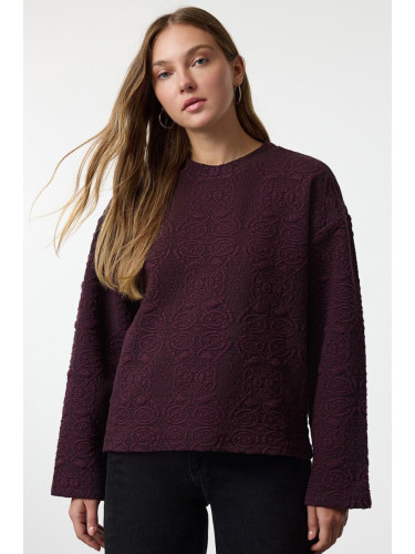 Trendyol Plum Jacquard Regular/Normal Pattern Knitted Sweatshirt