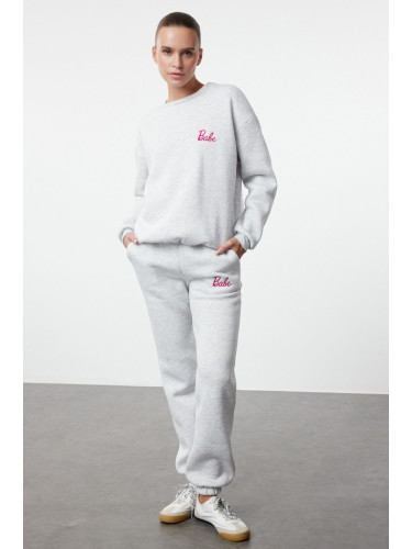 Trendyol Snow Melange Slogan Printed Regular/Normal Pattern Thick Polar Fleece Knitted Tracksuit