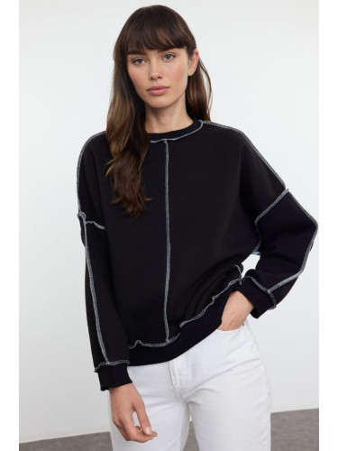 Trendyol Black Cardigan Stitched Oversize/Wide Pattern Thick Inside Polar Fleece Knitted Sweatshirt