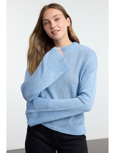 Trendyol Light Blue Wide Pattern Crew Neck Knitwear Sweater