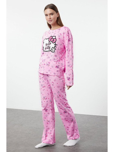 Trendyol Hello Kitty Licensed Pink 100% Cotton Knitted Pajama Set