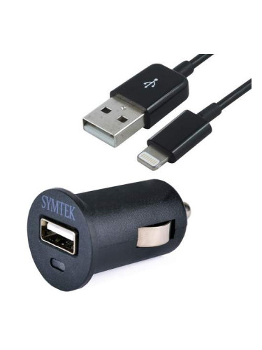 Symtek Car Charger 2.1A and MFI Lightning Cable - зарядно за кола 2.1A с USB изход и Lightning кабел за iPhone, iPad и iPod с Lightning порт (черен)