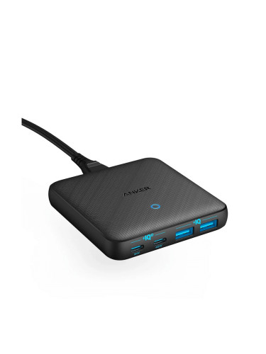 Anker GaN PowerPort 543 Atom III Slim 65W - захранване за ел. мрежа с 2xUSB-A и 2xUSB-C изходи с технология за бързо зареждане (черен)