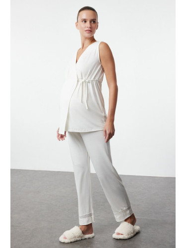 Trendyol White Double Breasted Tied Sleeveless Knitted Maternity & Postpartum Pajama Set