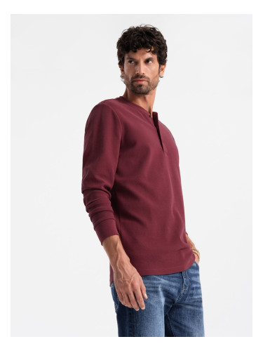 Ombre Button up neck men's waffle knit longsleeve - maroon