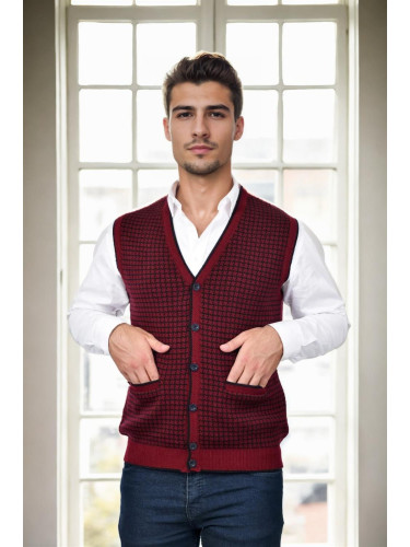 37376 Dewberry Houndstooth Patterned Mens Knit Vest-BORDEAUX