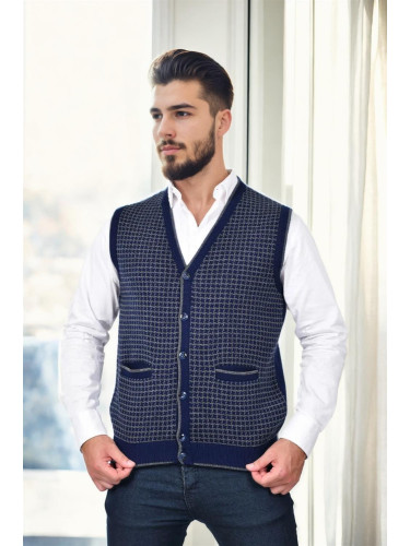 37376 Dewberry Houndstooth Patterned Mens Knit Vest-NAVY