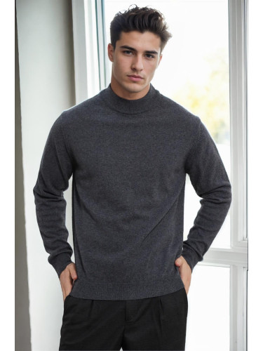 64721 Dewberry Half Turtleneck Woolen Mens Knit Sweater-ANTHRACITE