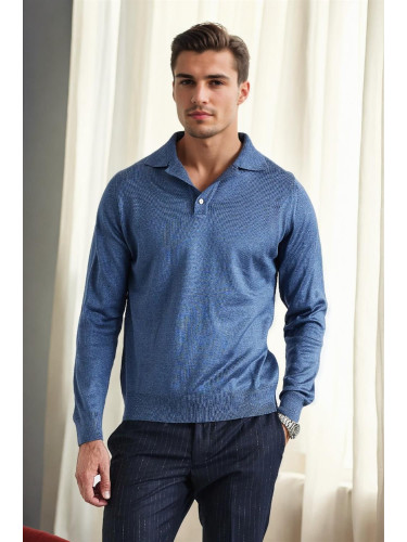 28296 Dewberry Polo Neck Mens Knit Sweater-INDIGO