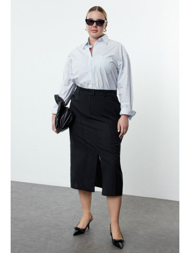 Trendyol Curve Black Maxi Slit Woven Plus Size Skirt