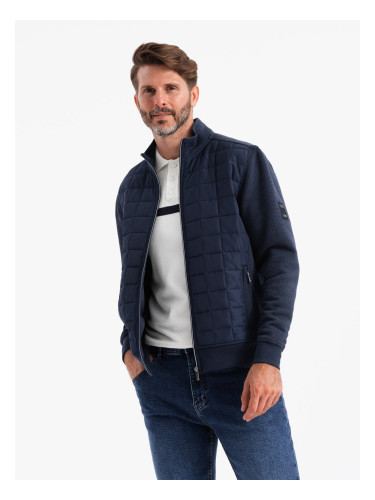 Ombre Men's lightweight unzipped jacket with quilted front - navy blue