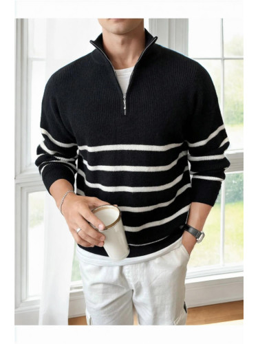 71766 Dewberry Zippered Knit Mens Sweater-BLACK