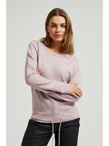 Pink sweater with a round neckline and waist tie