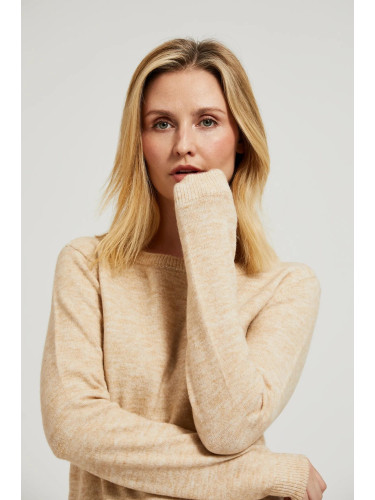 Beige sweater with a round neckline and waist tie