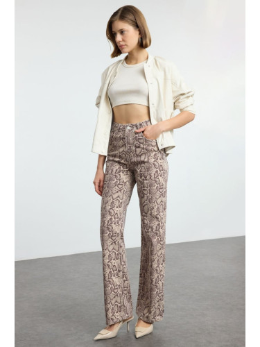 Trendyol Multicolored Animal Print Brown Snake Pattern High Waist Wide Leg Jeans