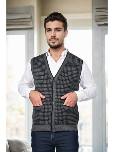 37376 Dewberry Houndstooth Patterned Mens Knit Vest-GREY