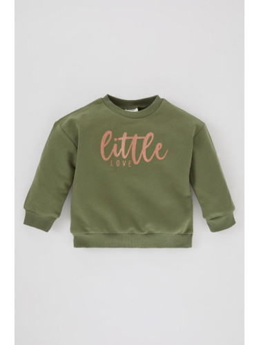 DEFACTO Baby Girl Crew Neck Printed Soft Feather Inner Sweatshirt