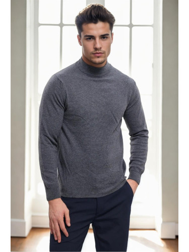 64721 Dewberry Half Turtleneck Woolen Mens Knit Sweater-GREY