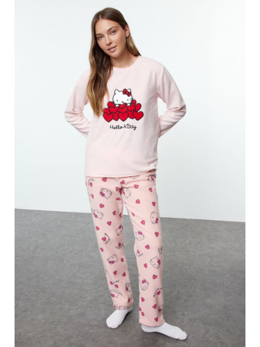 Trendyol Pink Printed Polar Fleece Knitted Pajama Set