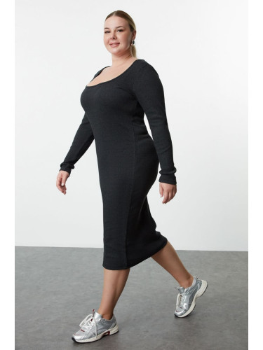 Trendyol Curve Anthracite Camisole Knitted Plus Size Dress